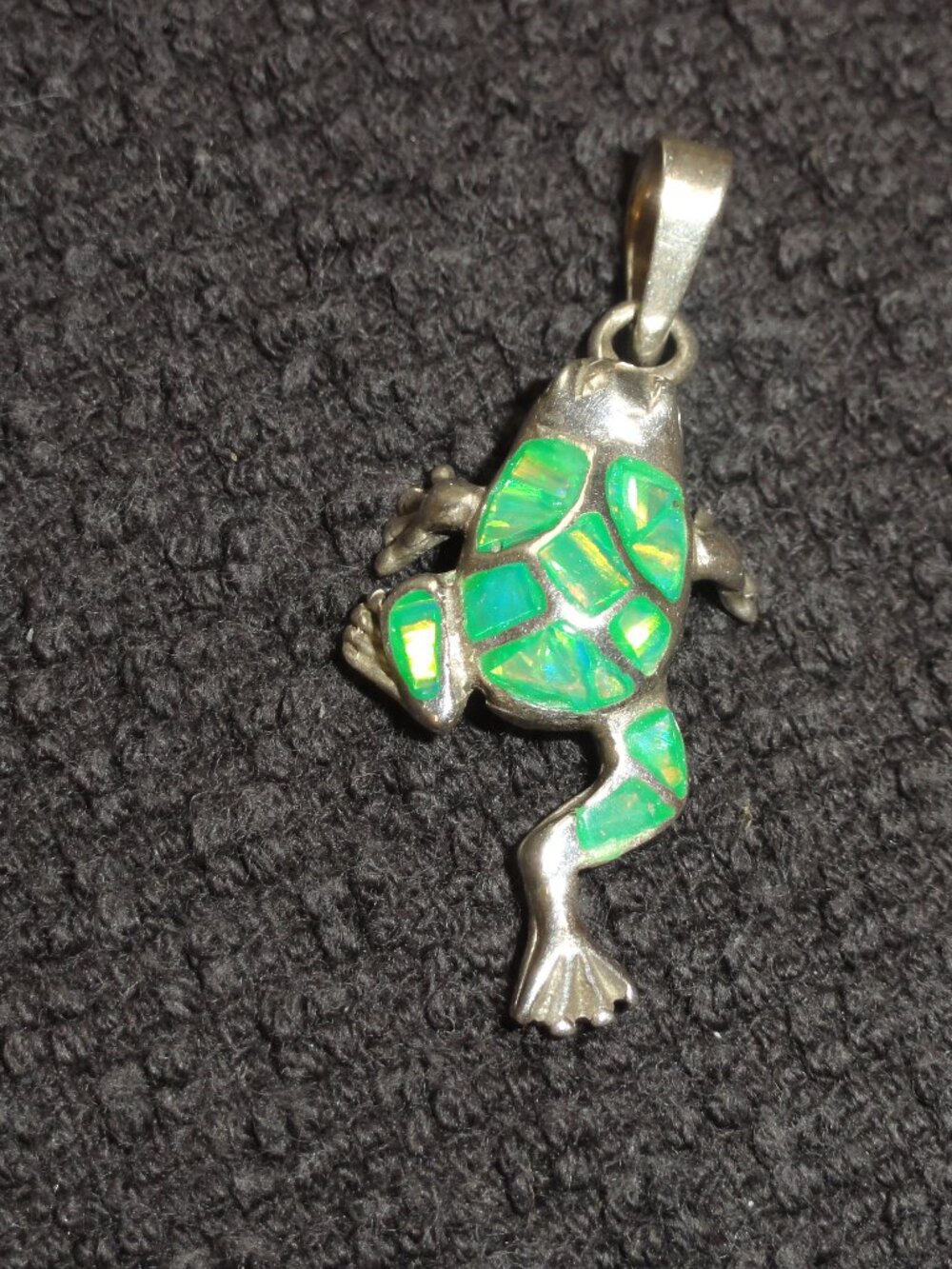 Vintage Sterling Silver and Opal Frog Pendant Mexico